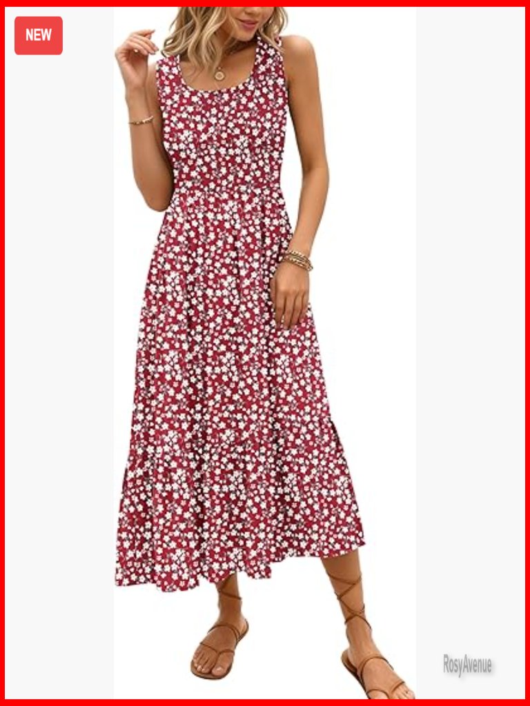 Sleeveless Maxi Dress Smocked Empire Waist Summer Sundress With Pockets